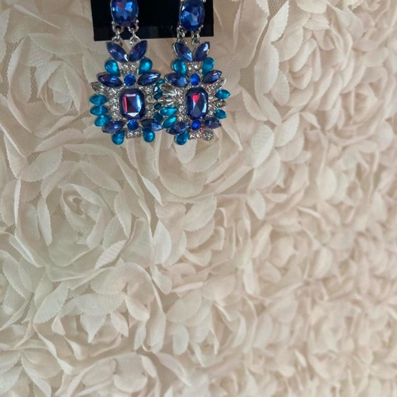 Elegant Blue and Silver Crystal Earrings - Picture 1 of 1